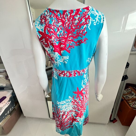 Lilly Pulitzer Rare Jia Dress Sleeveless Turquoise Coral Cascade Print SX L - Picture 10 of 15